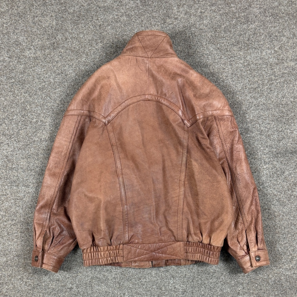 VTG Wilsons Adventure Bound Light Brown Leather Bomber Jacket Mens M Funnel Neck - Picture 4 of 12